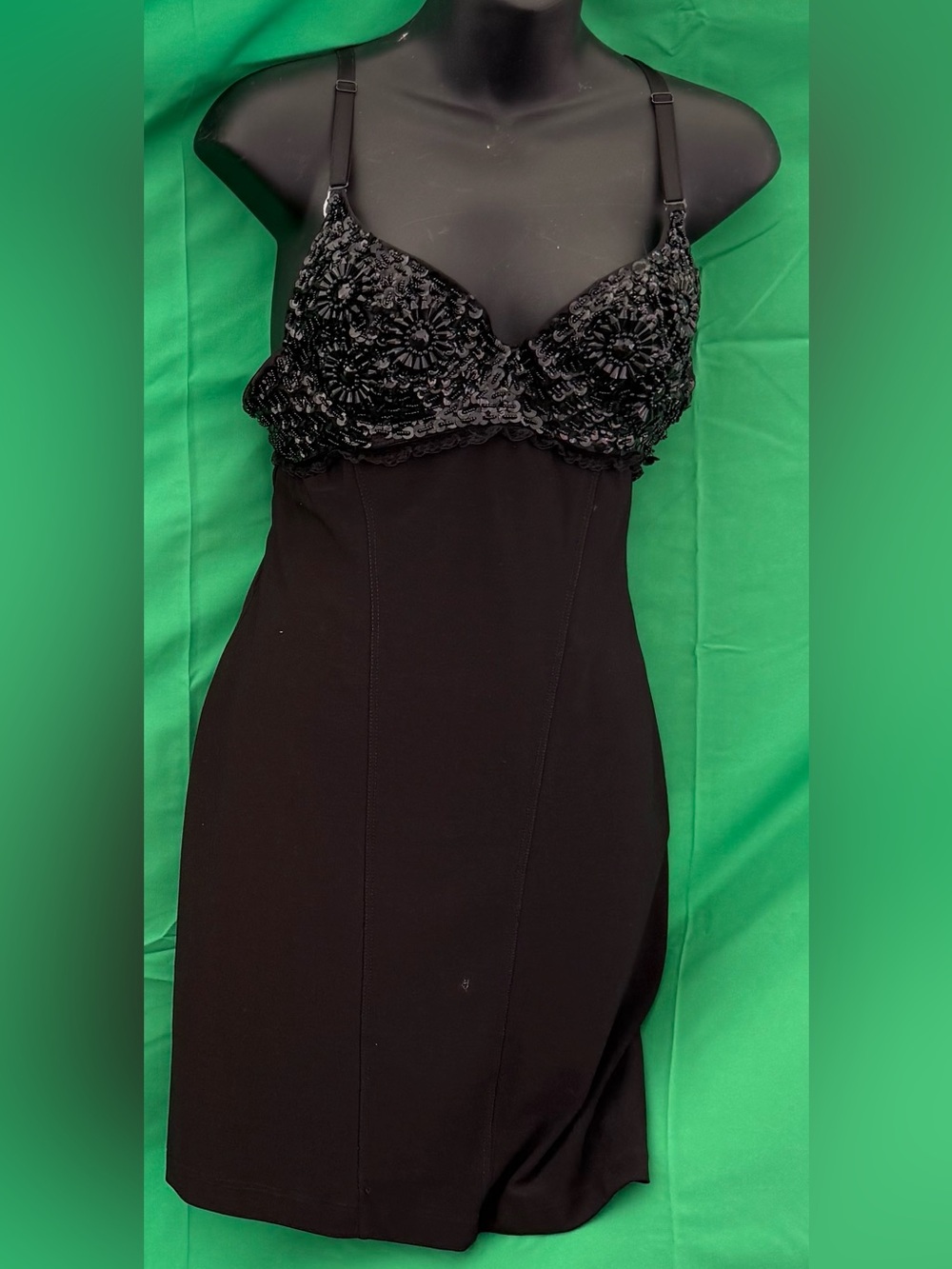 Black Sequin Trim Evening Dress